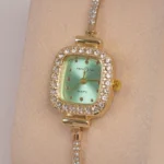 Golden Rosegold Chain Womans Watch Green Dial
