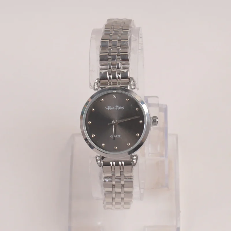 Two Tone Silver Chain Womans Watch Black Dial - Image 2