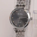 Two Tone Silver Chain Womans Watch Black Dial