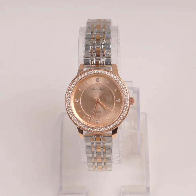 Two Tone Silver Chain Womans Watch Rosegold Dial - Image 2