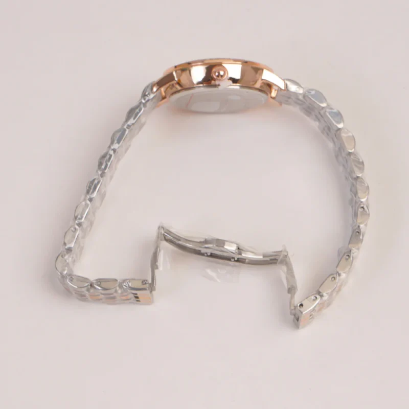 Two Tone Silver Chain Womans Watch Rosegold Dial - Image 3